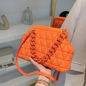 Women Fashion Thick Chain Decoration Rhombus Stitching Design Solid Color